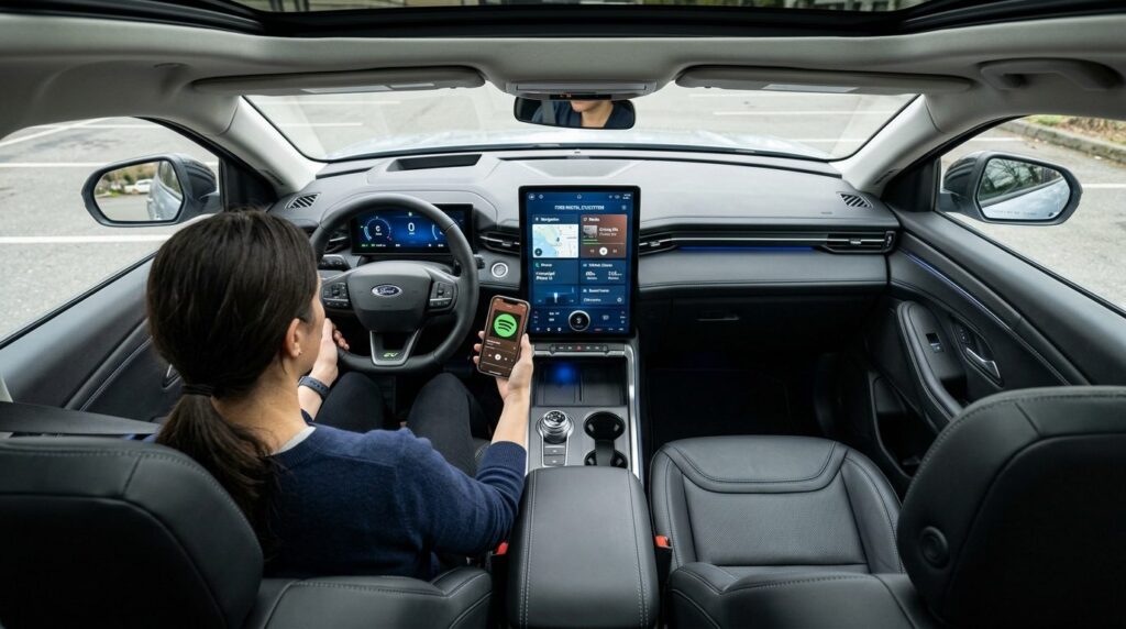 Photorealistic overhead shot of a person sitting in the driv