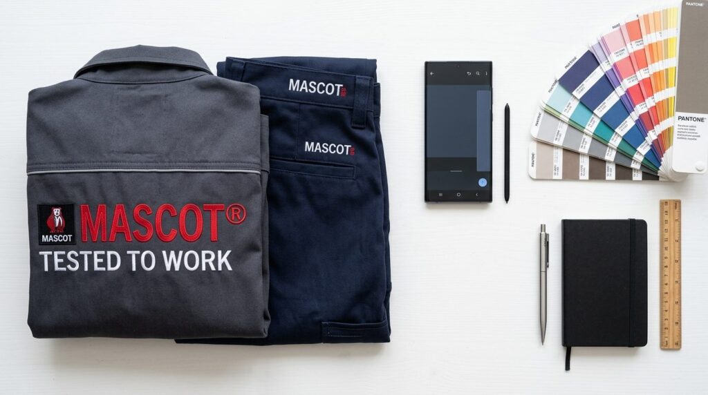 Flat lay overhead view of a modern smartphone next to folded