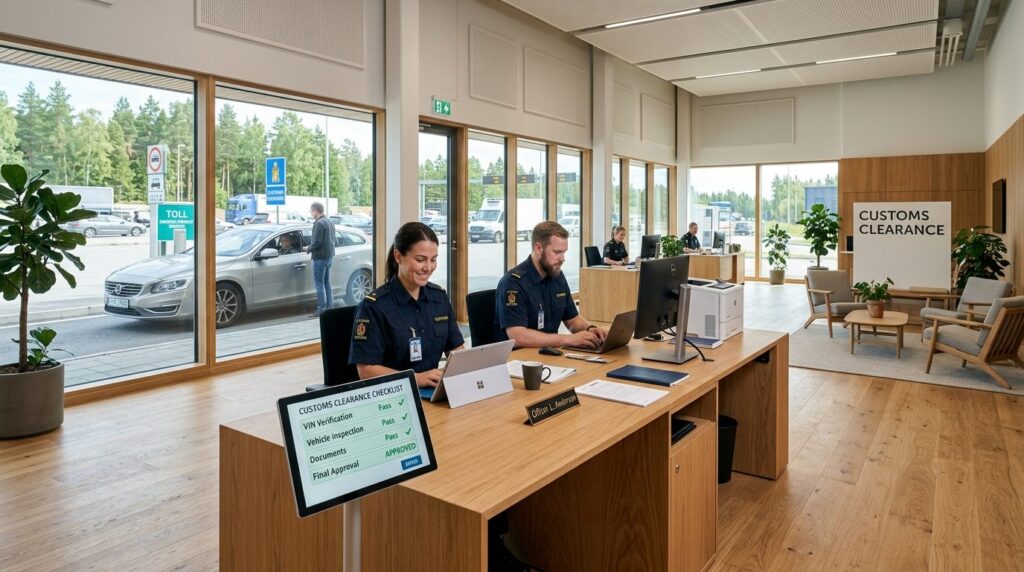 Wide-angle professional photograph of a customs clearance of